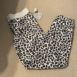 Fleece leopard print pajama pants